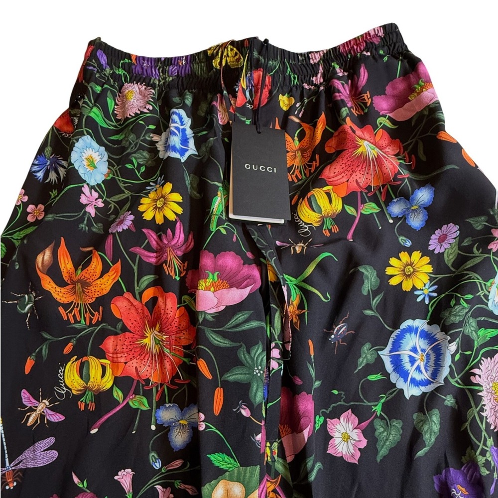 Gucci Flora Print Silk Wide Leg Pants Black Floral A003ZB ZAUU3 IT 38 - Picture 2 of 8